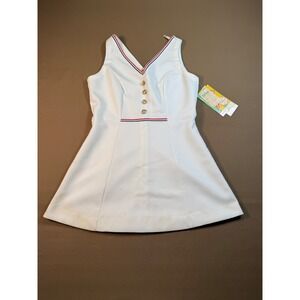 Vintage Catalina White Tennis Dress with Tags Size 8 Gold Buttons Red Blue Trim